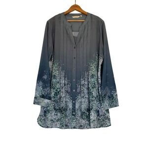 Soft Surroundings Gray Ombre Floral Pleated Tunic Blouse with Camisole XL Boho